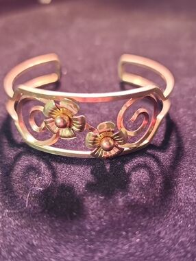 Gold-Tone Floral Open Cuff Bracelet